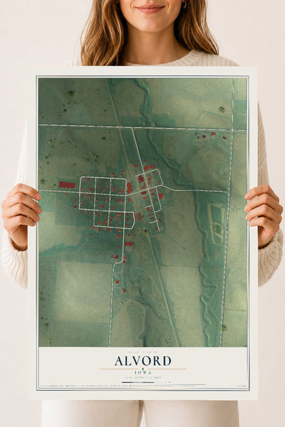 Map of Alvord, Iowa, 18 x 24 inch unframed archival matte print