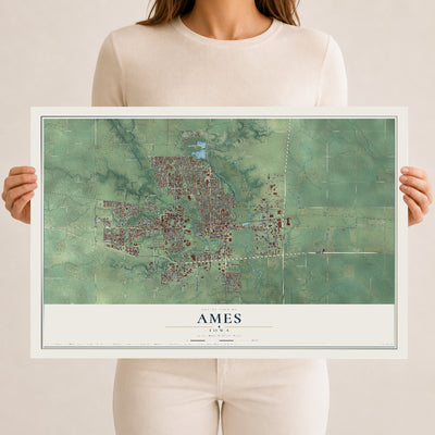 Map of Ames, Iowa, 12 x 18 inch unframed archival matte print