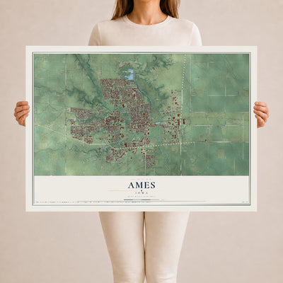 Map of Ames, Iowa, 24 x 36 inch unframed archival matte print