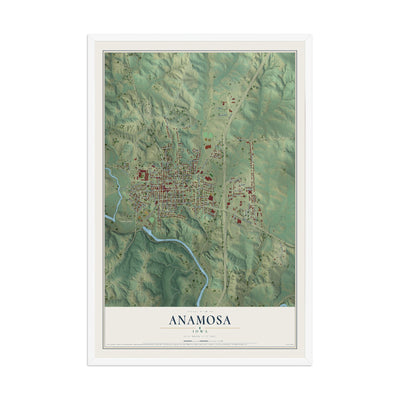 Map of Anamosa, Iowa, 12 x 18 inch print in a white wood frame