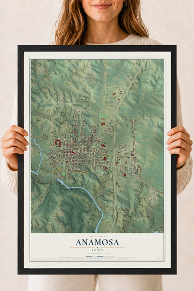 Map of Anamosa, Iowa, 18 x 24 inch print in a black wood frame