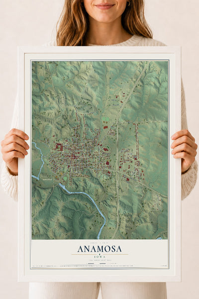 Map of Anamosa, Iowa, 18 x 24 inch print in a white wood frame