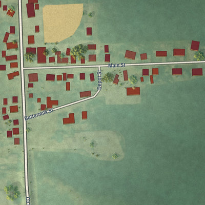 Close-up of the map of Andover, Iowa print showing street and building detail