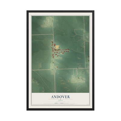 Map of Andover, Iowa, 12 x 18 inch print in a black wood frame