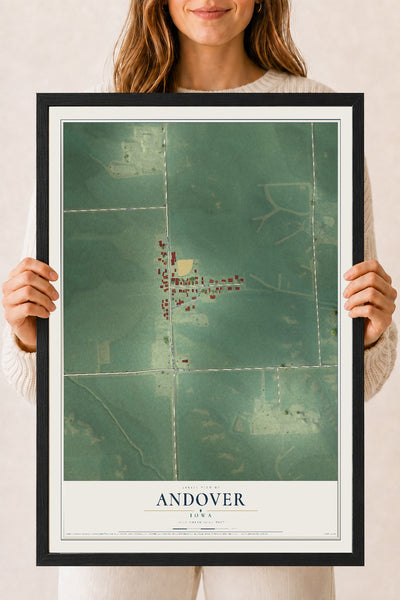 Map of Andover, Iowa, 18 x 24 inch print in a black wood frame