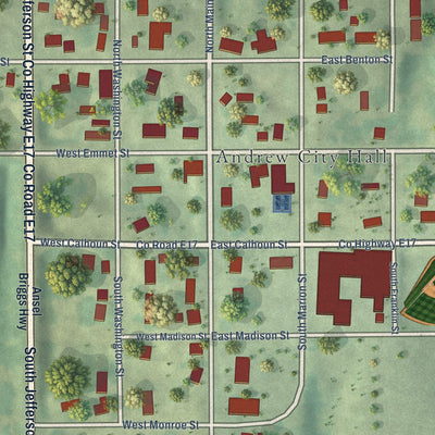 Close-up of the map of Andrew, Iowa print showing street and building detail