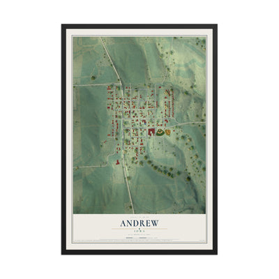 Map of Andrew, Iowa, 12 x 18 inch print in a black wood frame