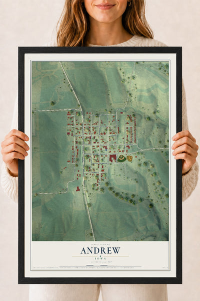 Map of Andrew, Iowa, 18 x 24 inch print in a black wood frame