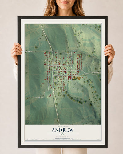 Map of Andrew, Iowa, 24 x 36 inch print in a black wood frame