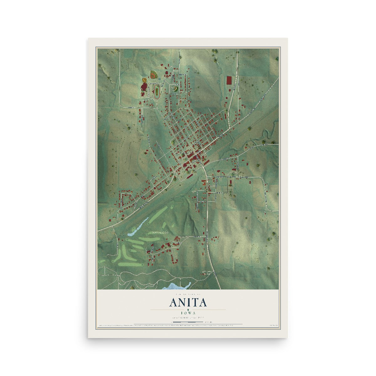 Map of Anita, Iowa, 12 x 18 inch unframed archival matte print