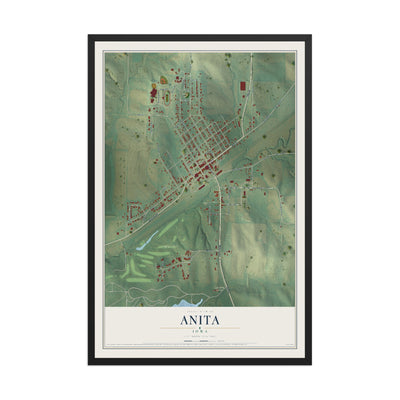 Map of Anita, Iowa, 12 x 18 inch print in a black wood frame