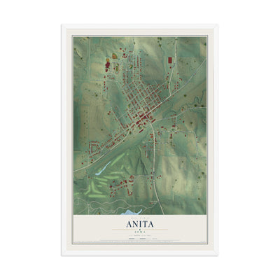 Map of Anita, Iowa, 12 x 18 inch print in a white wood frame