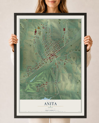 Map of Anita, Iowa, 24 x 36 inch print in a black wood frame