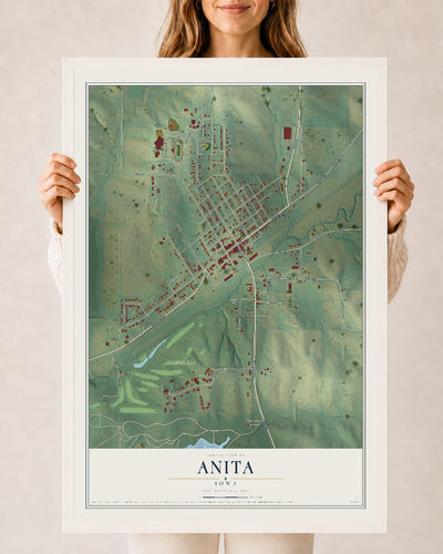 Map of Anita, Iowa, 24 x 36 inch print in a white wood frame