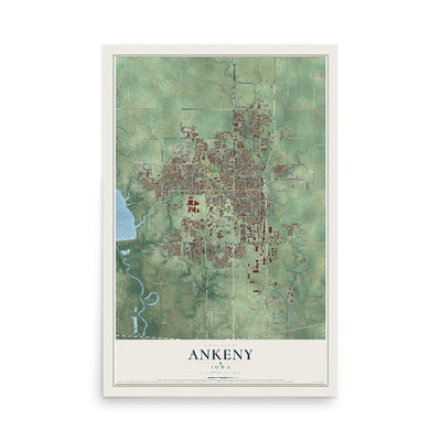 Map of Ankeny, Iowa, 12 x 18 inch unframed archival matte print