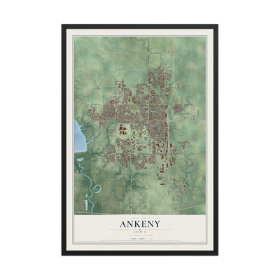 Map of Ankeny, Iowa, 12 x 18 inch print in a black wood frame