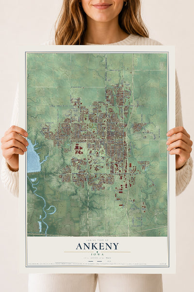 Map of Ankeny, Iowa, 18 x 24 inch unframed archival matte print