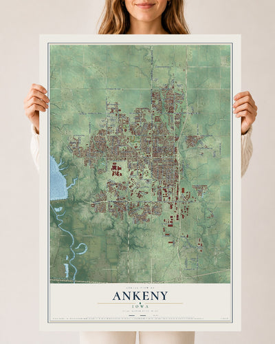 Map of Ankeny, Iowa, 24 x 36 inch unframed archival matte print