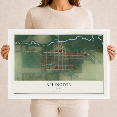 Map of Aplington, Iowa, 12 x 18 inch print in a white wood frame