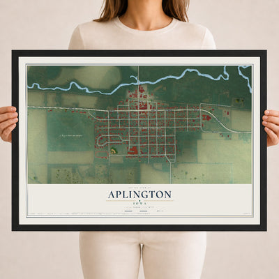 Map of Aplington, Iowa, 18 x 24 inch print in a black wood frame