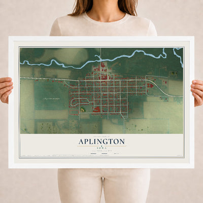 Map of Aplington, Iowa, 18 x 24 inch print in a white wood frame