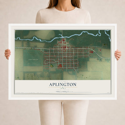 Map of Aplington, Iowa, 24 x 36 inch print in a white wood frame