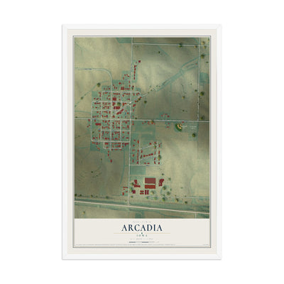 Map of Arcadia, Iowa, 12 x 18 inch print in a white wood frame