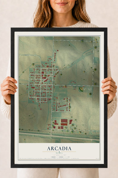 Map of Arcadia, Iowa, 18 x 24 inch print in a black wood frame