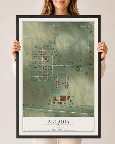 Map of Arcadia, Iowa, 24 x 36 inch print in a black wood frame