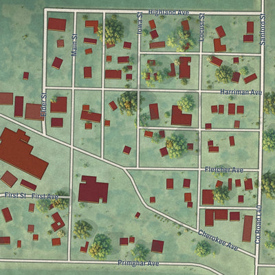 Close-up of the map of Archer, Iowa print showing street and building detail