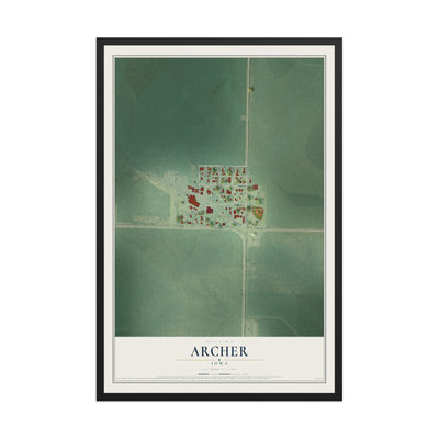 Map of Archer, Iowa, 12 x 18 inch print in a black wood frame