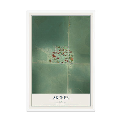 Map of Archer, Iowa, 12 x 18 inch print in a white wood frame