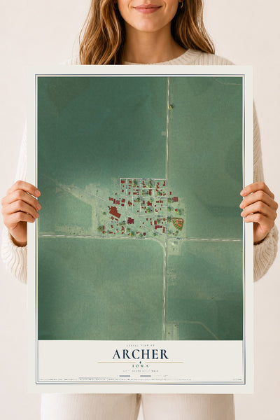 Map of Archer, Iowa, 18 x 24 inch unframed archival matte print