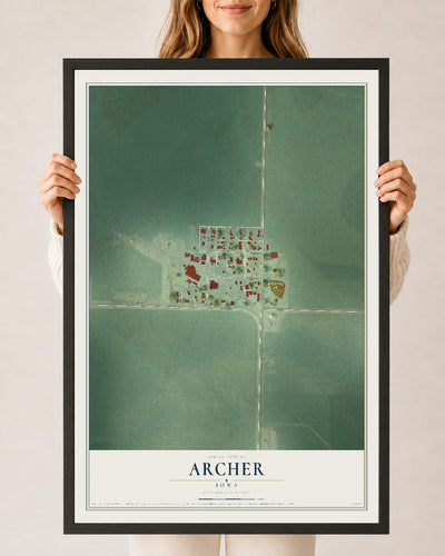Map of Archer, Iowa, 24 x 36 inch print in a black wood frame
