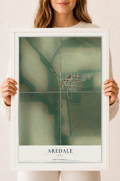 Map of Aredale, Iowa, 18 x 24 inch print in a white wood frame