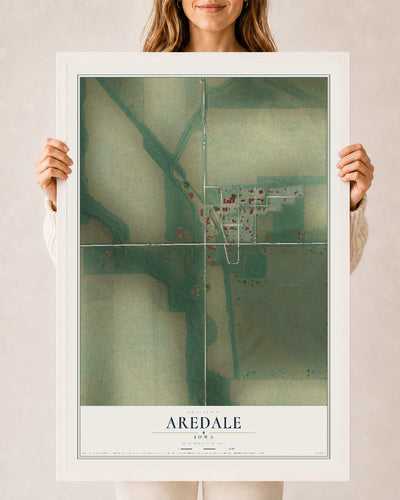 Map of Aredale, Iowa, 24 x 36 inch print in a white wood frame