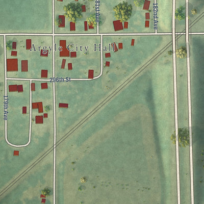 Close-up of the map of Argyle, Iowa print showing street and building detail