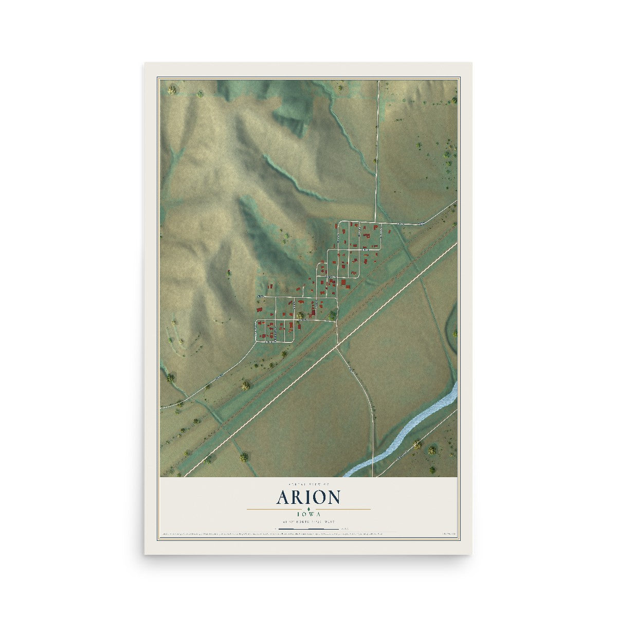 Map of Arion, Iowa, 12 x 18 inch unframed archival matte print