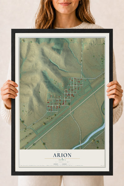 Map of Arion, Iowa, 18 x 24 inch print in a black wood frame