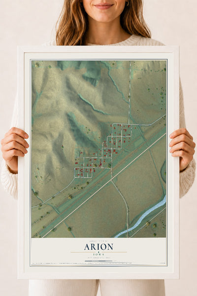 Map of Arion, Iowa, 18 x 24 inch print in a white wood frame