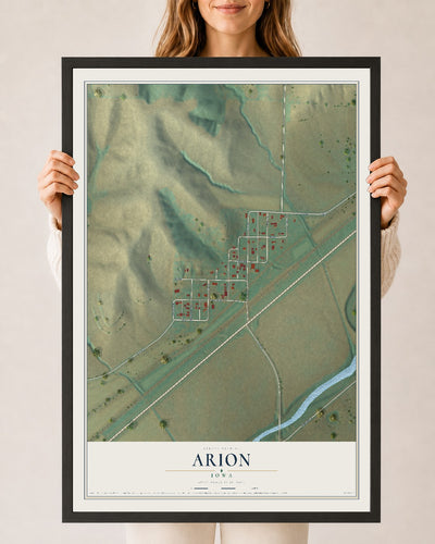 Map of Arion, Iowa, 24 x 36 inch print in a black wood frame