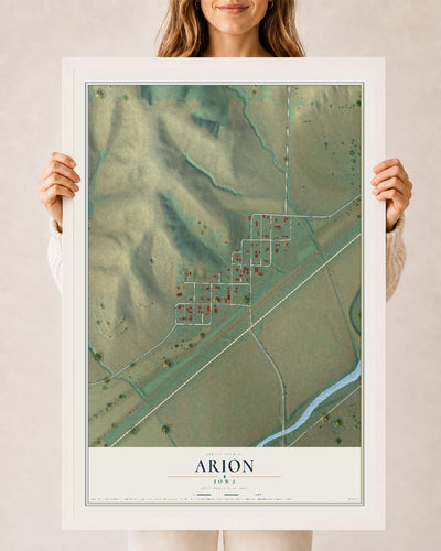 Map of Arion, Iowa, 24 x 36 inch print in a white wood frame