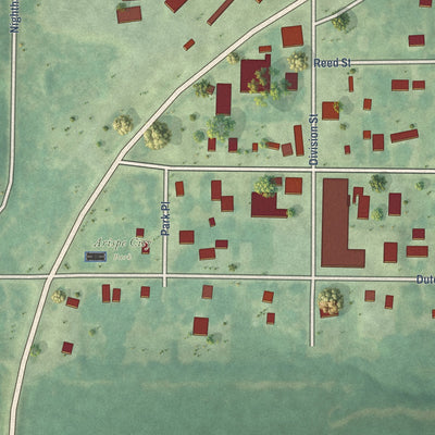 Close-up of the map of Arispe, Iowa print showing street and building detail