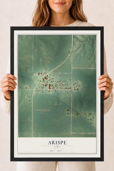 Map of Arispe, Iowa, 18 x 24 inch print in a black wood frame
