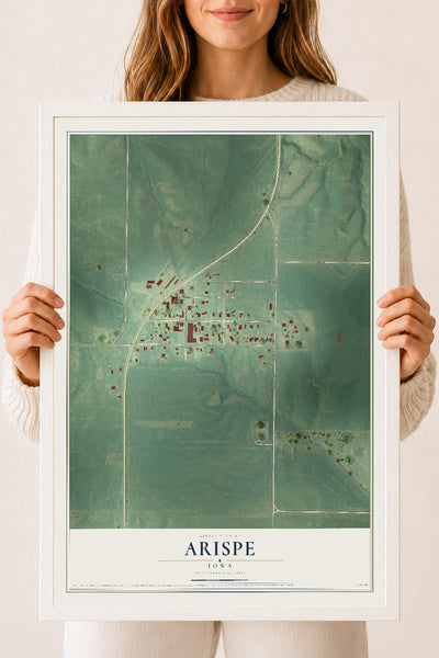 Map of Arispe, Iowa, 18 x 24 inch print in a white wood frame