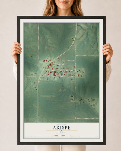 Map of Arispe, Iowa, 24 x 36 inch print in a black wood frame
