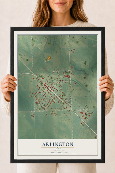 Map of Arlington, Iowa, 18 x 24 inch print in a black wood frame