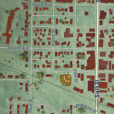 Close-up of the map of Armstrong, Iowa print showing street and building detail