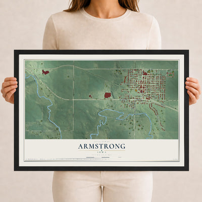 Map of Armstrong, Iowa, 12 x 18 inch print in a black wood frame