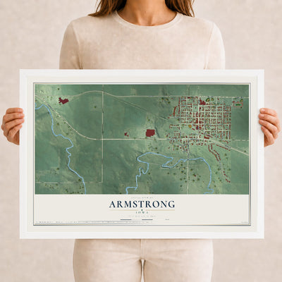 Map of Armstrong, Iowa, 12 x 18 inch print in a white wood frame